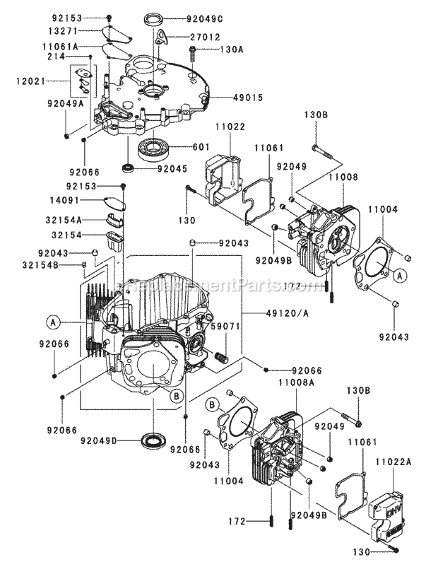 Kawasaki Fxt00v-Bs04 Cylinder & Crankcase Diagram and Parts List for S7237-KW 53AP8DU8750 Cub Cadet Sprayer